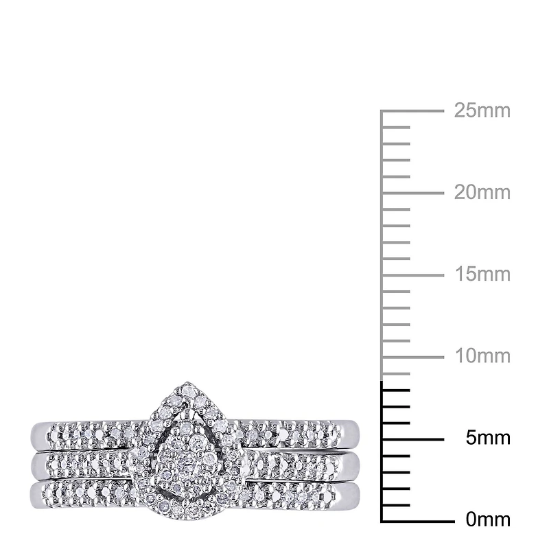 Ensemble de mariage de 3 morceaux forme auréole Miabella avec agglomération de diamants de forme poire 1/4 CT poids total en argent sterling