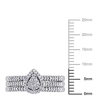 Ensemble de mariage de 3 morceaux forme auréole Miabella avec agglomération de diamants de forme poire 1/4 CT poids total en argent sterling