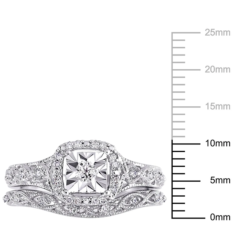 Ensemble de mariage rétro de forme auréole Miabella avec diamants 1/5 CT poids total en argent sterling