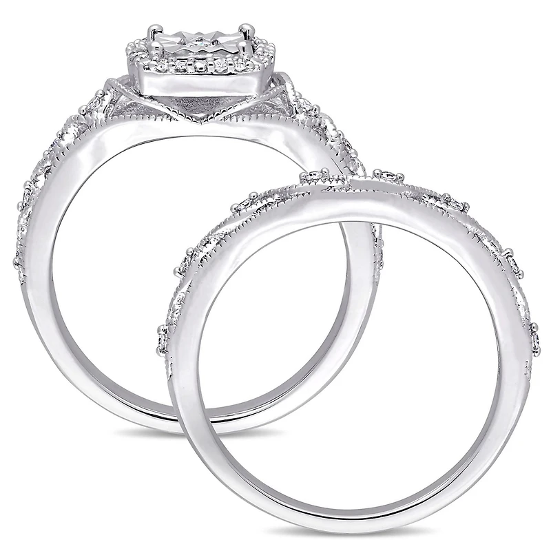 Ensemble de mariage rétro de forme auréole Miabella avec diamants 1/5 CT poids total en argent sterling