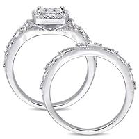 Ensemble de mariage rétro de forme auréole Miabella avec diamants 1/5 CT poids total en argent sterling