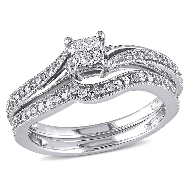 Miabella 1/4 Carat T.W. Diamond Princess-Cut 10 K White Gold Bridal Set