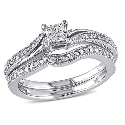 Miabella 1/4 Carat T.W. Diamond Princess-Cut 10 K White Gold Bridal Set
