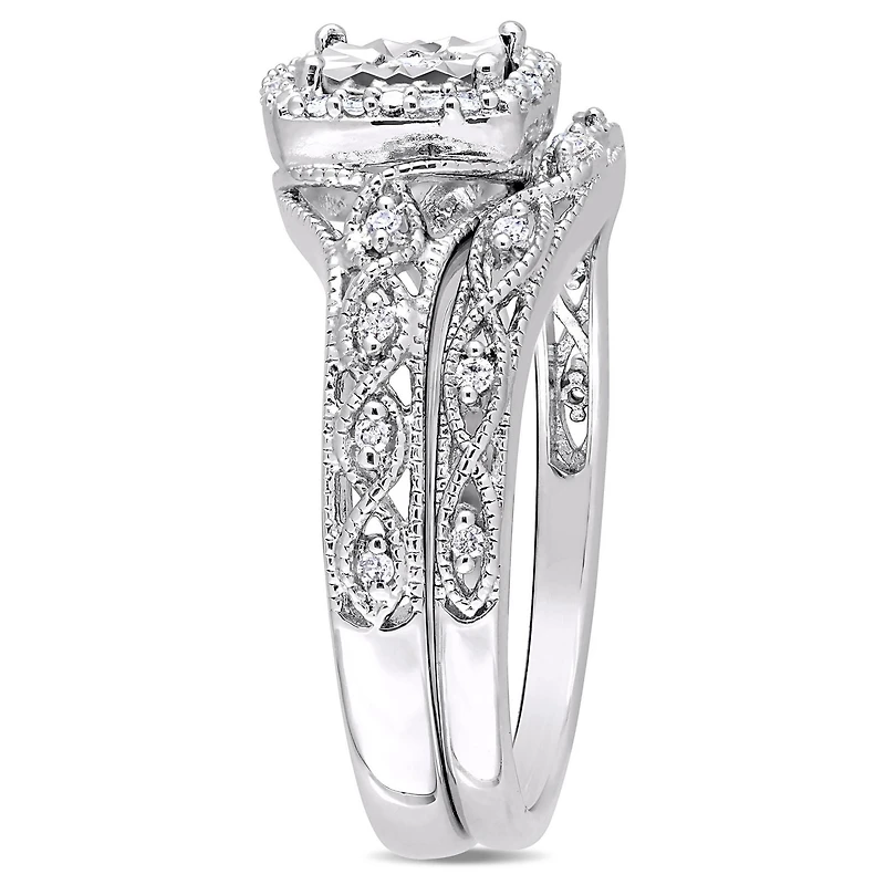 Ensemble de mariage rétro de forme auréole Miabella avec diamants 1/5 CT poids total en argent sterling