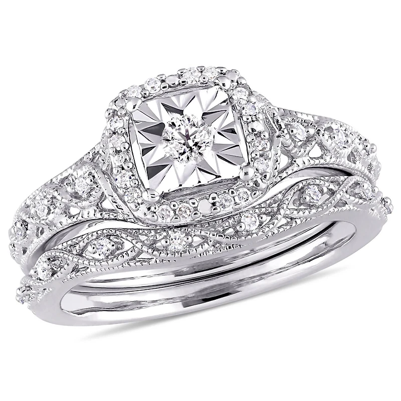 Ensemble de mariage rétro de forme auréole Miabella avec diamants 1/5 CT poids total en argent sterling