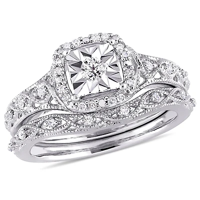 Ensemble de mariage rétro de forme auréole Miabella avec diamants 1/5 CT poids total en argent sterling