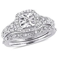Ensemble de mariage rétro de forme auréole Miabella avec diamants 1/5 CT poids total en argent sterling