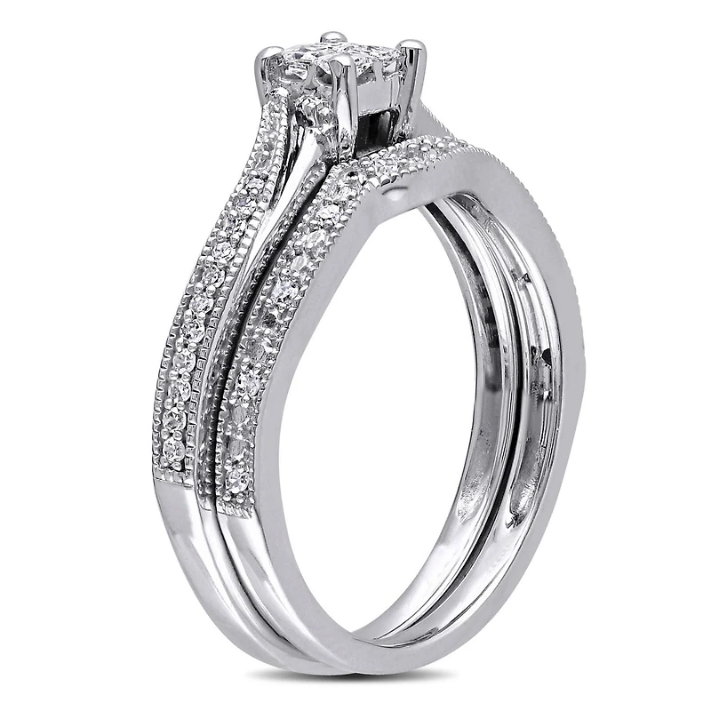 Miabella 1/4 Carat T.W. Diamond Princess-Cut 10 K White Gold Bridal Set