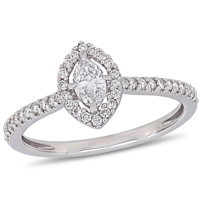 Miabella 1/2 Carat T.W. Diamond Marquise-Cut 14 K White Gold Floating HALO Engagement Ring