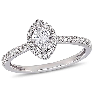 Miabella 1/2 Carat T.W. Diamond Marquise-Cut 14 K White Gold Floating HALO Engagement Ring