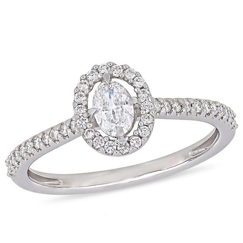 Bague de fiançailles avec auréole flottant Miabella avec diamants de forme ovale 1/2 CT poids total en or blanc 14K