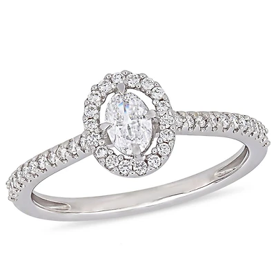 Bague de fiançailles avec auréole flottant Miabella avec diamants de forme ovale 1/2 CT poids total en or blanc 14K