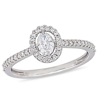 Bague de fiançailles avec auréole flottant Miabella avec diamants de forme ovale 1/2 CT poids total en or blanc 14K