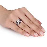 Bague de fiançailles de forme auréole double Miabella avec diamants 1 CT poids total en or blanc 10K