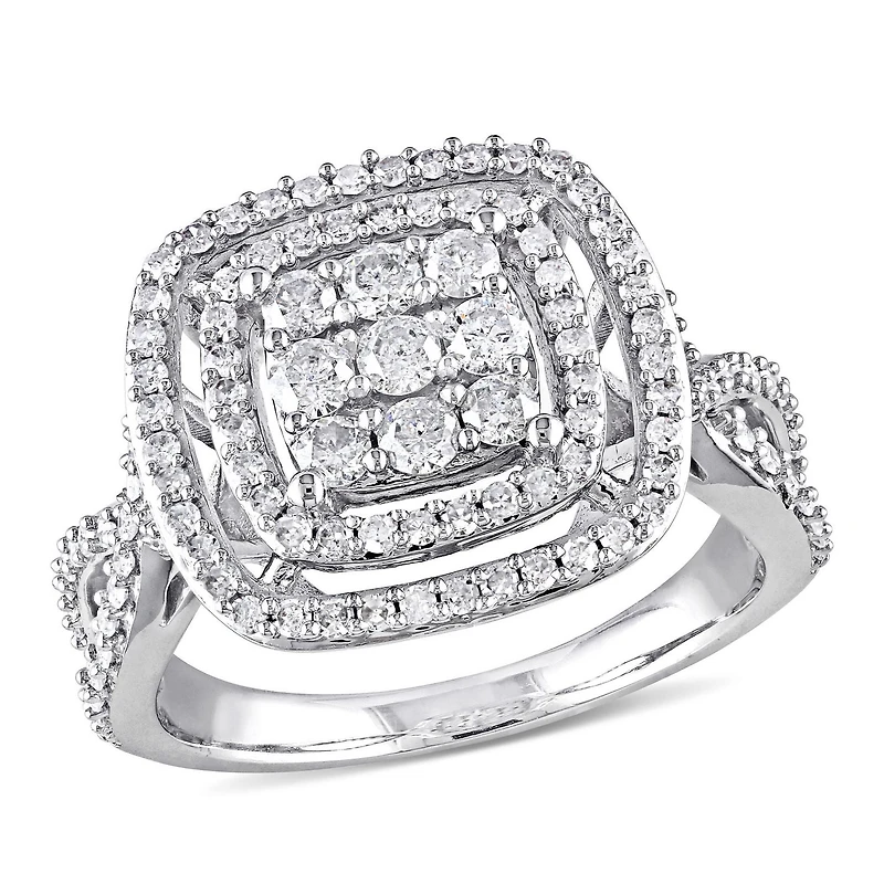 Bague de fiançailles de forme auréole double Miabella avec diamants 1 CT poids total en or blanc 10K