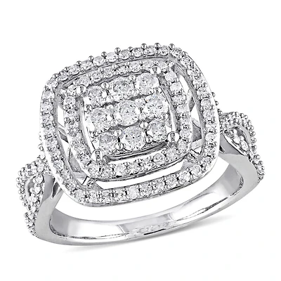 Bague de fiançailles de forme auréole double Miabella avec diamants 1 CT poids total en or blanc 10K