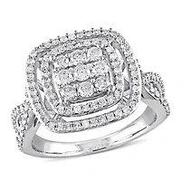 Bague de fiançailles de forme auréole double Miabella avec diamants 1 CT poids total en or blanc 10K