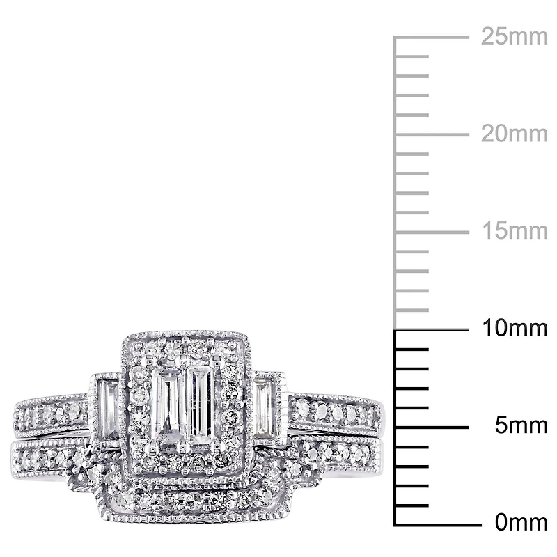 Miabella 2/5 Carat T.W. Diamond Baguette-Cut 10 K White Gold HALO Bridal Set