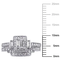 Miabella 2/5 Carat T.W. Diamond Baguette-Cut 10 K White Gold HALO Bridal Set