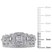 Ensemble de mariage de forme auréole Miabella avec diamants de coupe princesse 1/2 CT poids total en or blanc 14K
