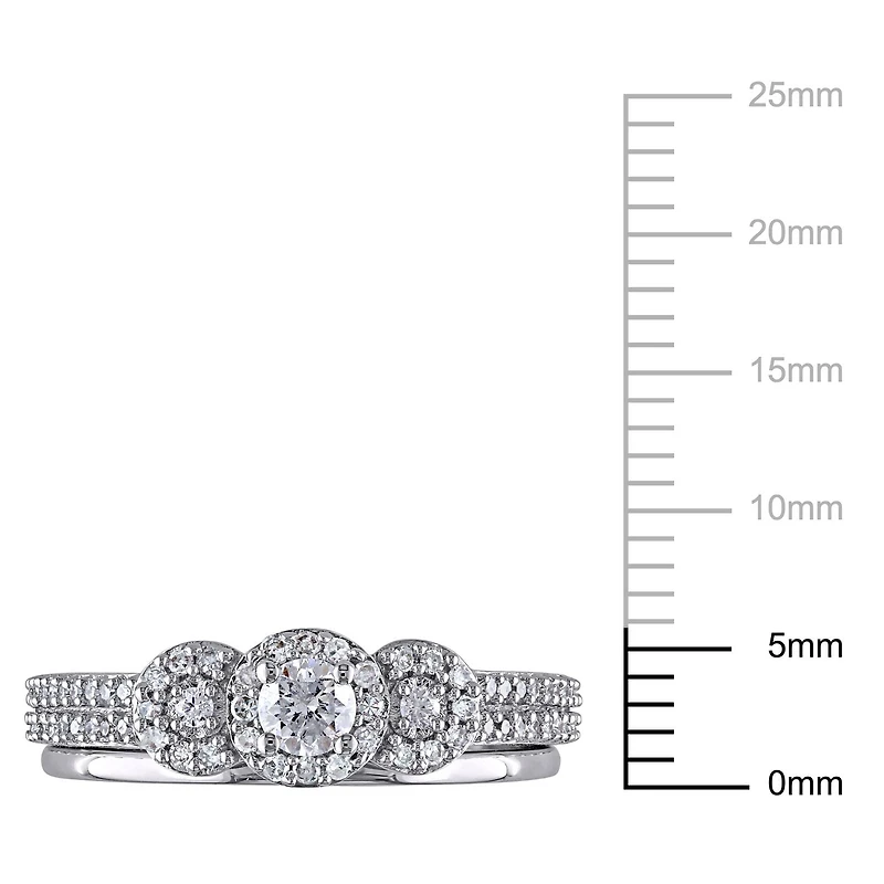 Miabella 1/2 Carat T.W. Diamond 10 K White Gold 3-Stone HALO Bridal Set