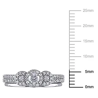 Miabella 1/2 Carat T.W. Diamond 10 K White Gold 3-Stone HALO Bridal Set