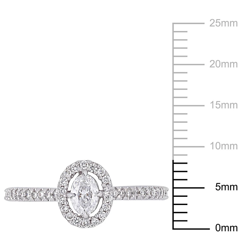 Bague de fiançailles avec auréole flottant Miabella avec diamants de forme ovale 1/2 CT poids total en or blanc 14K