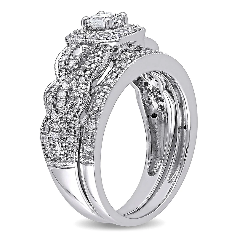 Ensemble de mariage de forme auréole Miabella avec diamants de coupe princesse 1/2 CT poids total en or blanc 14K
