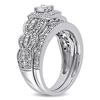 Ensemble de mariage de forme auréole Miabella avec diamants de coupe princesse 1/2 CT poids total en or blanc 14K