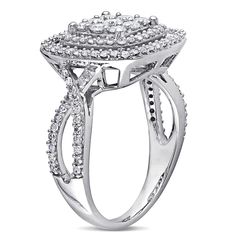 Bague de fiançailles de forme auréole double Miabella avec diamants 1 CT poids total en or blanc 10K
