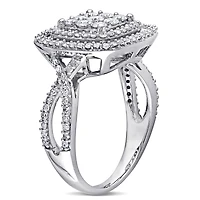 Bague de fiançailles de forme auréole double Miabella avec diamants 1 CT poids total en or blanc 10K