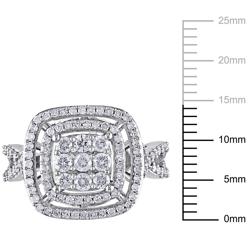 Bague de fiançailles de forme auréole double Miabella avec diamants 1 CT poids total en or blanc 10K