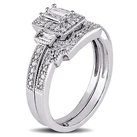 Miabella 2/5 Carat T.W. Diamond Baguette-Cut 10 K White Gold HALO Bridal Set