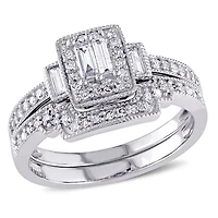 Miabella 2/5 Carat T.W. Diamond Baguette-Cut 10 K White Gold HALO Bridal Set