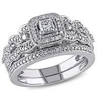 Ensemble de mariage de forme auréole Miabella avec diamants de coupe princesse 1/2 CT poids total en or blanc 14K