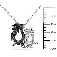 Pendentif de forme hiboux Asteria avec accents de diamants noirs en argent sterling double ton, 18 po