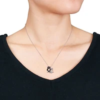 Asteria Black Diamond-Accent Two-Tone Sterling Silver Owl Pendant, 18"