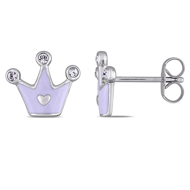 Boucles d'oreille pour enfant Cutie Pie Jewels de forme couronne avec cristal Swarovski 0,12 CT PBT en argent sterling