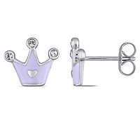 Boucles d'oreille pour enfant Cutie Pie Jewels de forme couronne avec cristal Swarovski 0,12 CT PBT en argent sterling