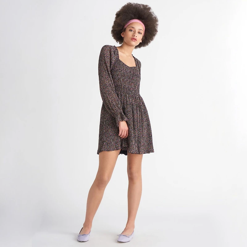 Devoted Smocked plisse mini dress
