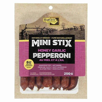 Pepperoni Mini-Stix de Harvest au miel et à l'ail sans gluten 250 g