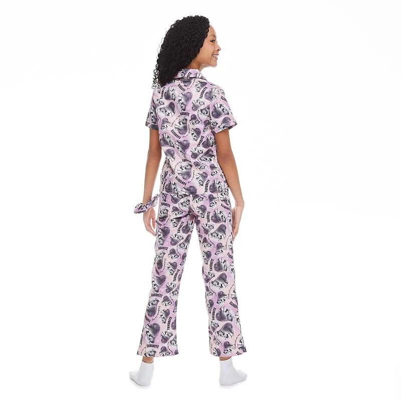 Justice Girls' Notched Collar Pajamas with Scrunchie 3-Piece Set