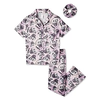 Justice Girls' Notched Collar Pajamas with Scrunchie 3-Piece Set