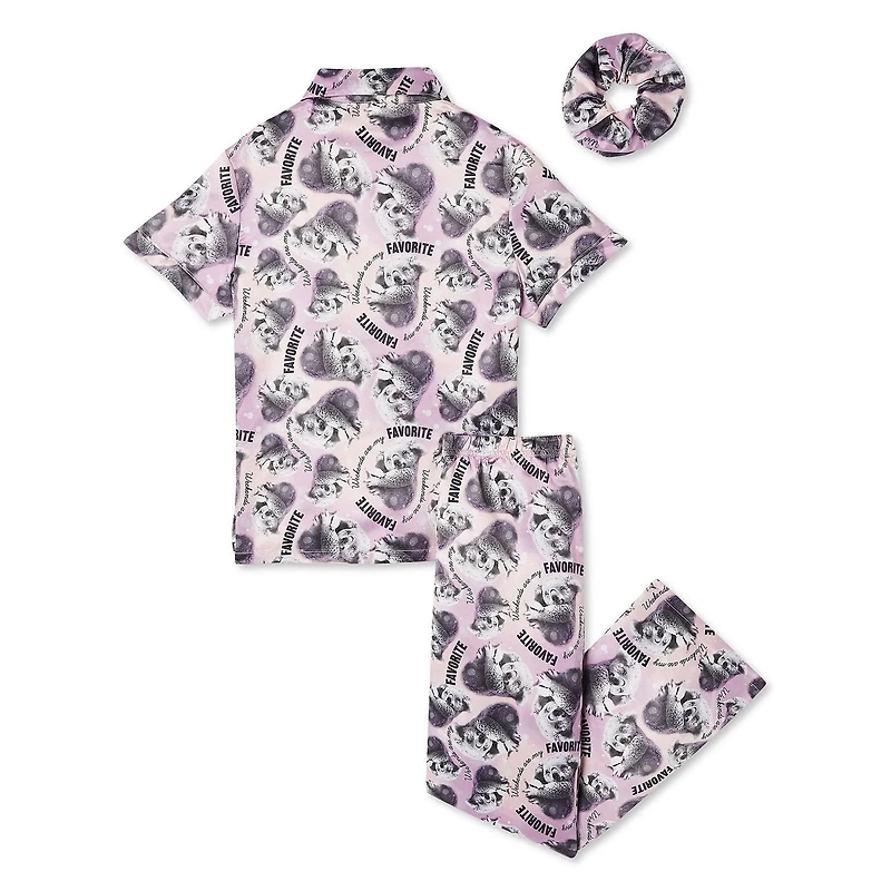 Justice Girls' Notched Collar Pajamas with Scrunchie 3-Piece Set