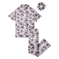 Justice Girls' Notched Collar Pajamas with Scrunchie 3-Piece Set