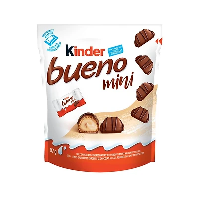 Mini Barres KINDER BUENO au chocolat au lait et à la crème aux noisettes, 18 Pieces 18 Pièces, 97g