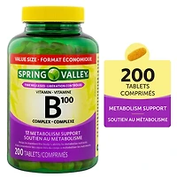 Spring Valley Vitamine B100 Complexe  Libération controlée - FORMAT ÉCONOMIQUE 200 Comprimés