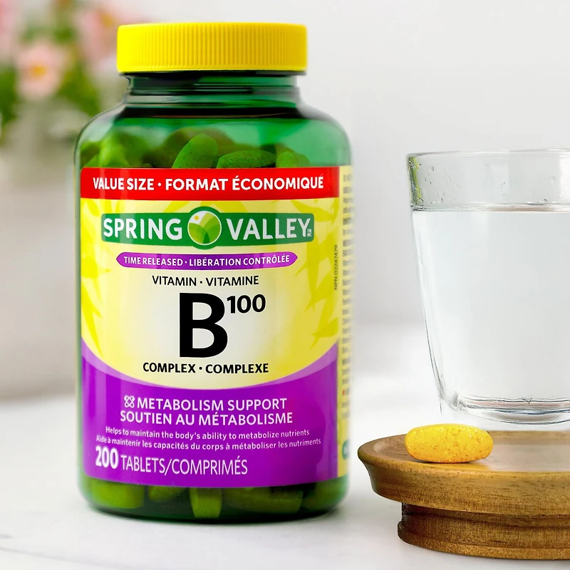 Spring Valley Vitamine B100 Complexe  Libération controlée - FORMAT ÉCONOMIQUE 200 Comprimés