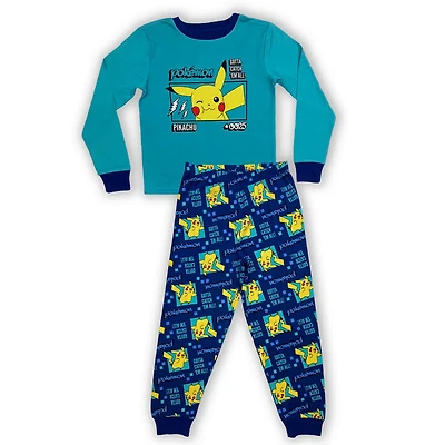 Pokemon Ensemble pyjama garçon. Cet ensemble pyjama 2 pièces pour garçon a un col ras du cou à manches longues ainsi qu'un pantalon long avec ceinture élastique et