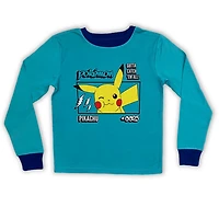 Pokemon Boy's pj set. This boy's 2 piece pj set has a long sleeve crew neck along with long pant with elastic waist band and